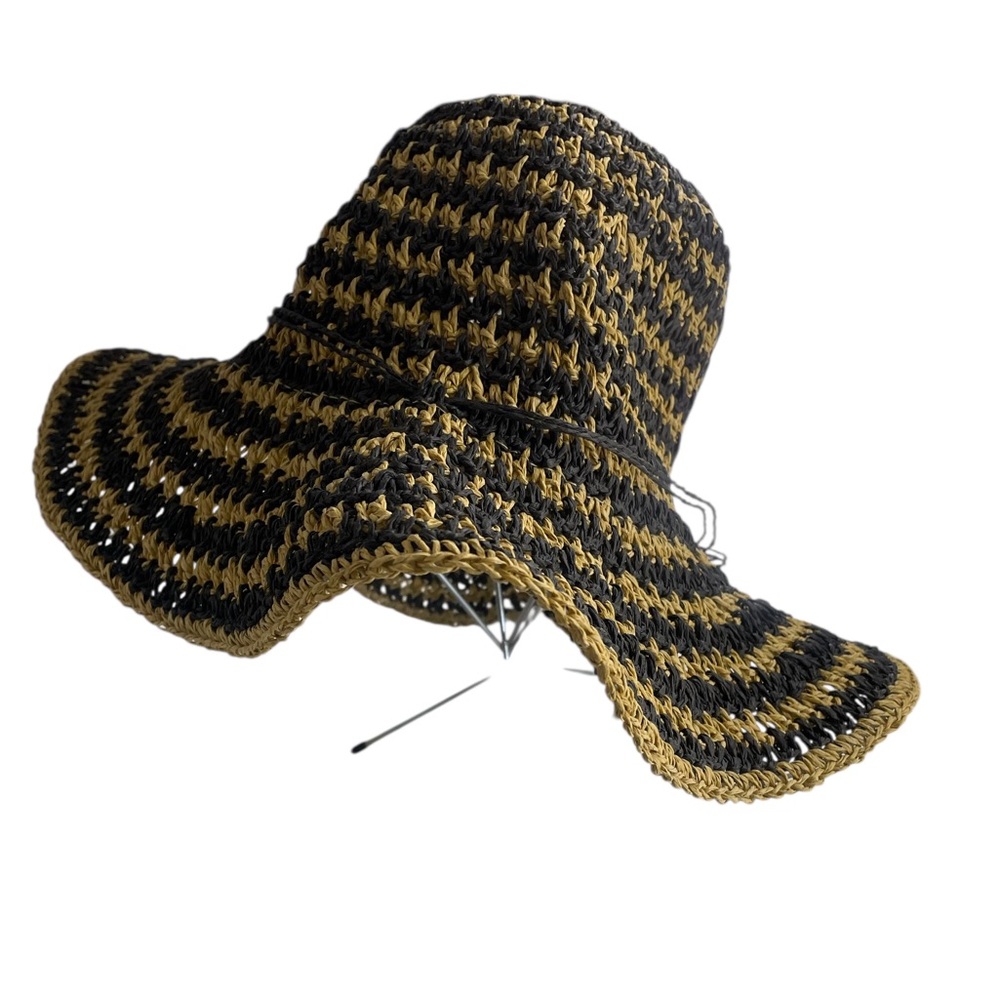 Nine West floppy,Chic,Sun,round,Black and Gold Striped Hat,NWT - Picture 2 of 9